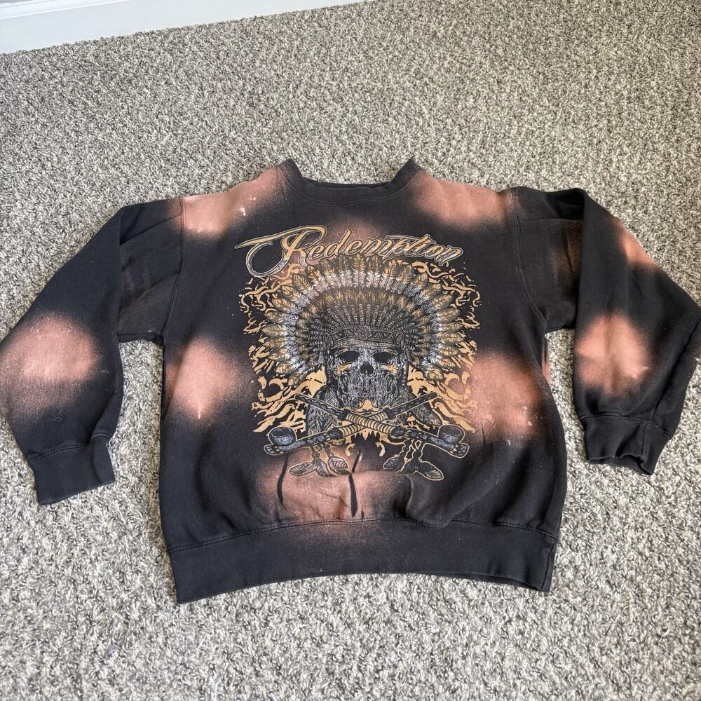 3Forty Redemption Acid Wash Pullover Sweatshirt Size M Boho Gypsy Hippie Grunge - Picture 5 of 5
